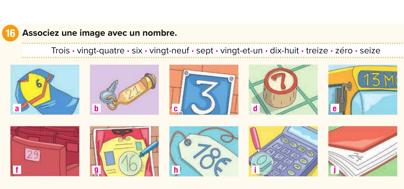 Match images to numbers exercise prompt